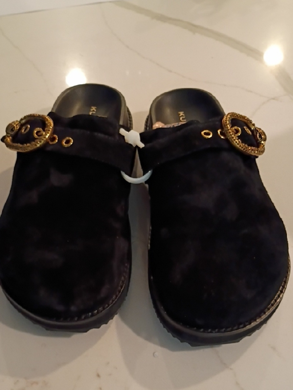 Kurt Geiger London Mayfair Crystal Embellished Eagle Head Buckle Mules Black - Picture 6 of 16